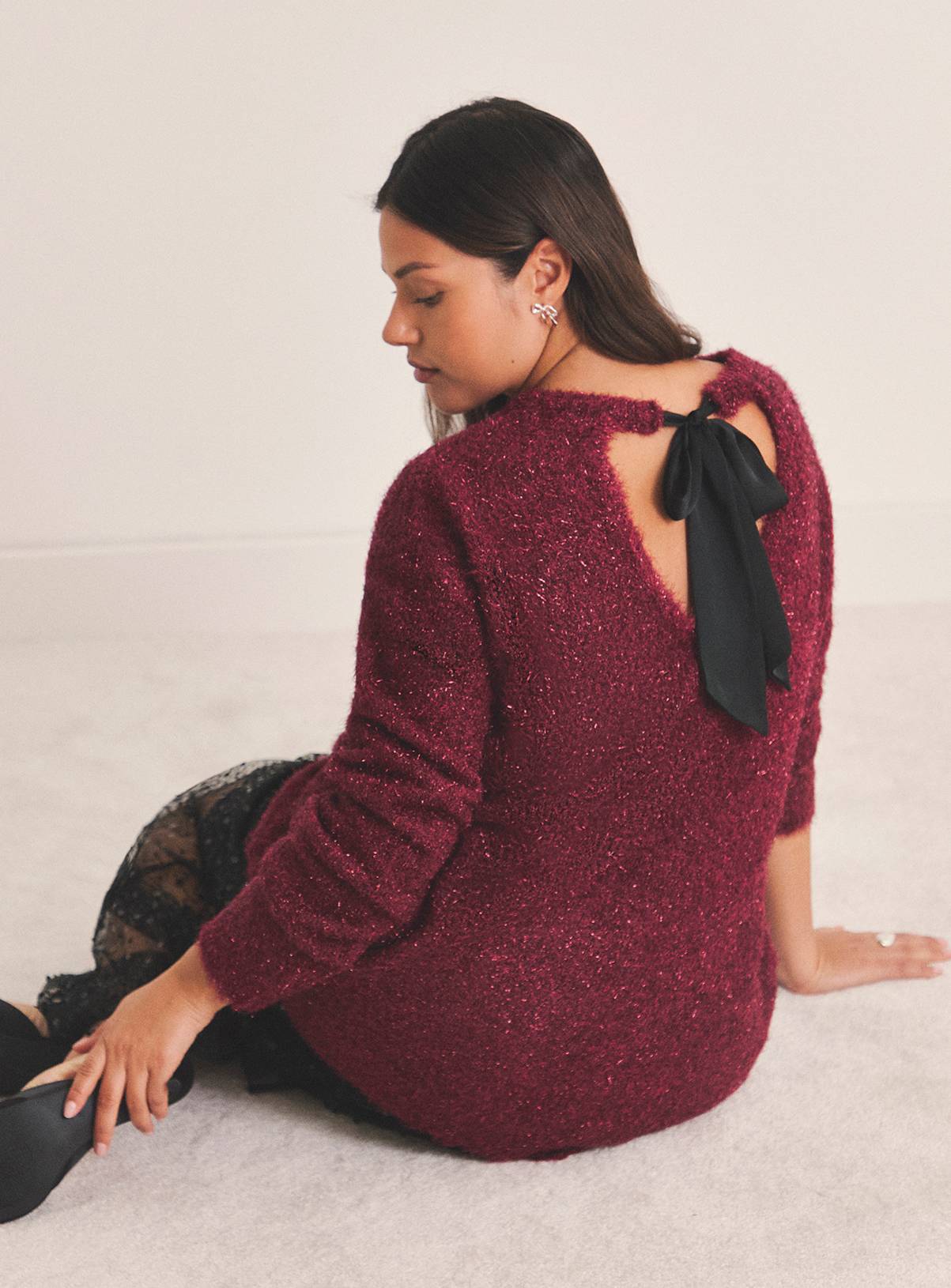 SIMPLY BE Tinsel Knit Bow Back Jumper 12-14 - Image 2